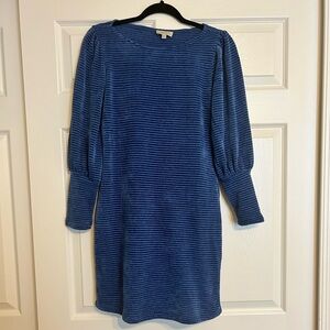 Blue Velvet Ribbed Dress